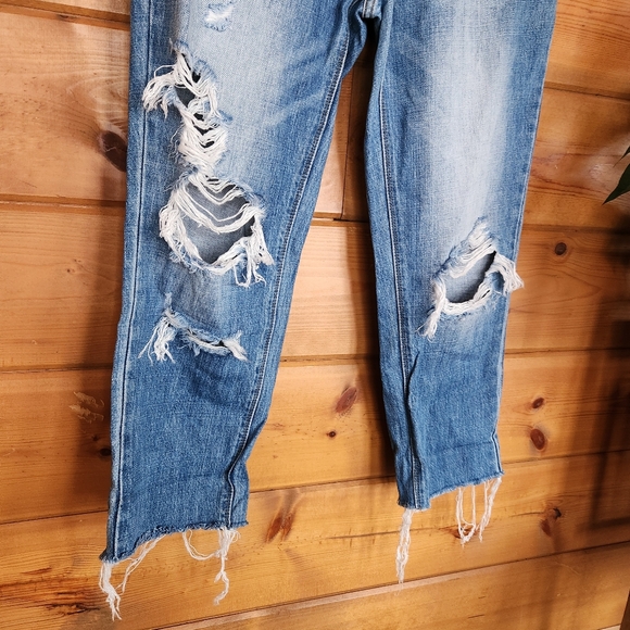 PISTOLA Jeans Presley Distressed High Rise Relaxed Roller‎ Crop Boho Sz 27 X 24" - Picture 3 of 11